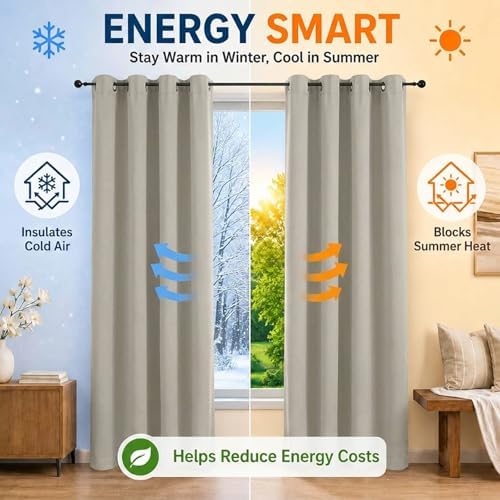 Simplebrand Grommet Blackout 108 Inch Long Curtains 2 Panel for Large