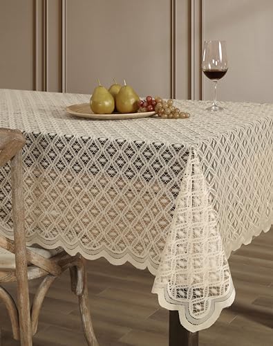 HLC.ME Sedona Lace Tablecloth, Round, 70 Inch Round, Linen Taupe