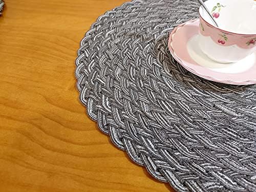 Zupro Round Placemats Set of 6,15" Cross Braid Cotton Table Mats-Dark