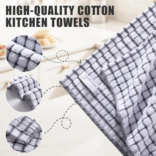 Mordimy Premium Cotton Kitchen Towels 16"x 25", Grey Check Design