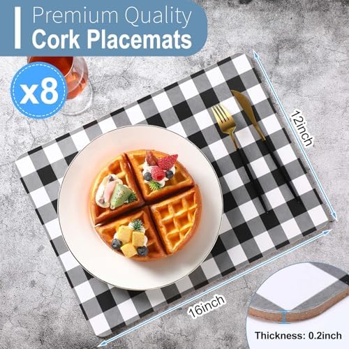 Plaid Cork Placemats Set of 8 Gingham Placemats 16 x 12'' for Kitchen