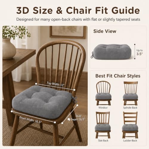 Codi Dining Chair Cushions 2 Pack, Thick Memory Foam Kitchen Seat Pads
