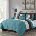Loft 8-Piece Striped Comforter Set King, Blue/Beige/Chocolate Brown