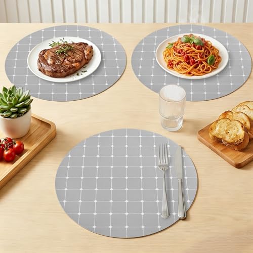 Minimalist Polka Dot Faux Leather Placemats Set of 6, 15in, Waterproof
