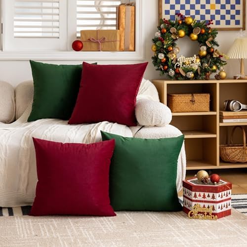 FEVERQIYI 22x22 Velvet Pillow Covers Set of 2 Army Green Decorative