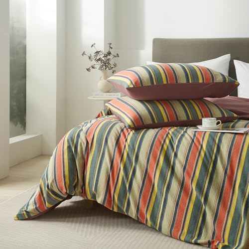 VM VOUGEMARKET Striped Duvet Cover Set Washed Cotton,Twin