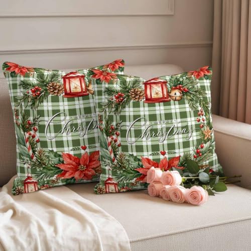 Christmas Outdoor Pillow Covers 18"x18" Set of 2,Waterproof Throw