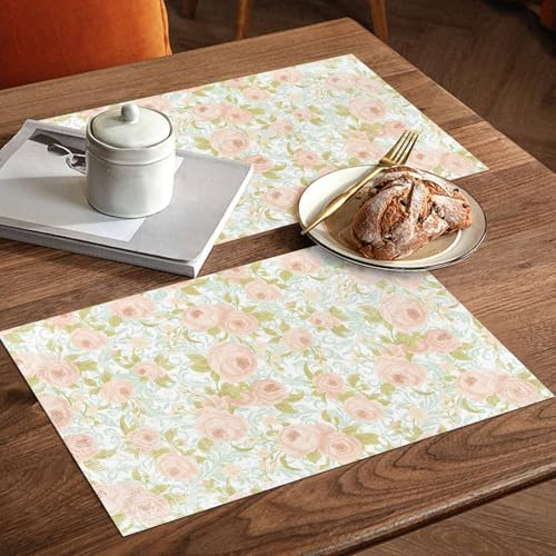 Placemats Set of 8, Beige Flowers Woven Placemat, Linen Place Mats for