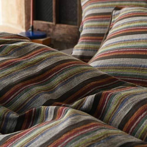 Striped Duvet Cover Set Linen Cotton,King(104"x90"),Multicolor Stripes