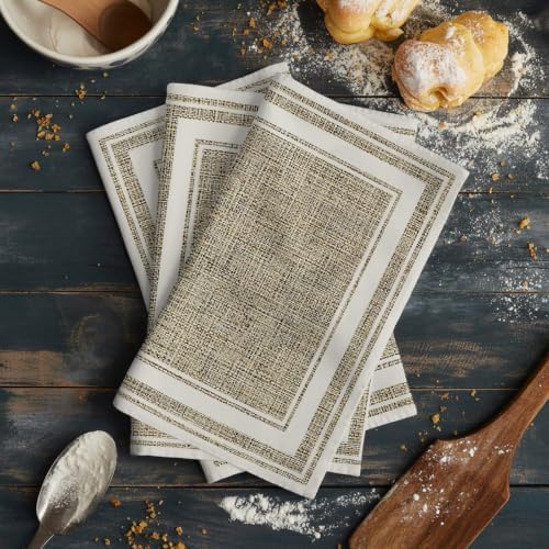 Beige Rustic Kitchen Towels Set of 3, Water Absorbent Dish Towel