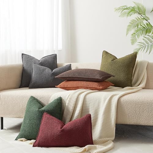 Brown 20x20 Boucle Textured Throw Pillow Covers Set of 2 for Couch