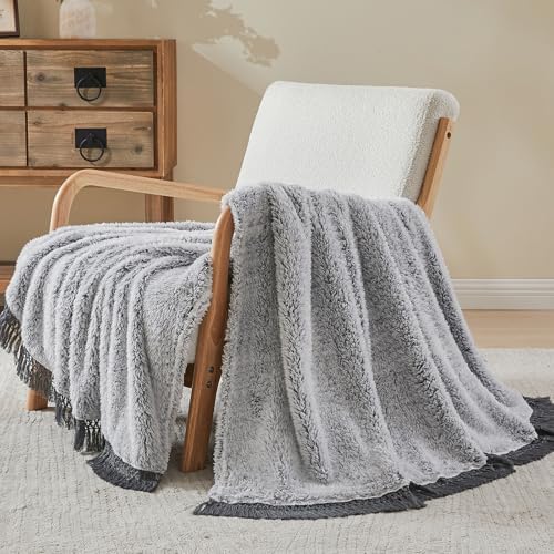 EMME Soft Sherpa Fleece Blanket with Tassel, Reversible Plush Fluffy