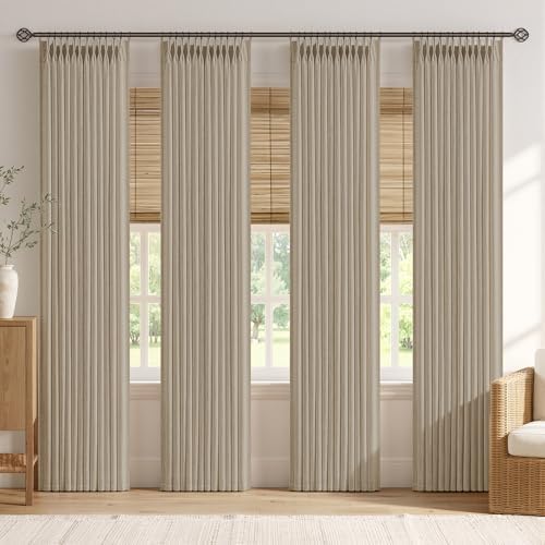 MIULEE 4 Panels Set Pinch Pleated Linen Curtains 84 Inches Long Grey