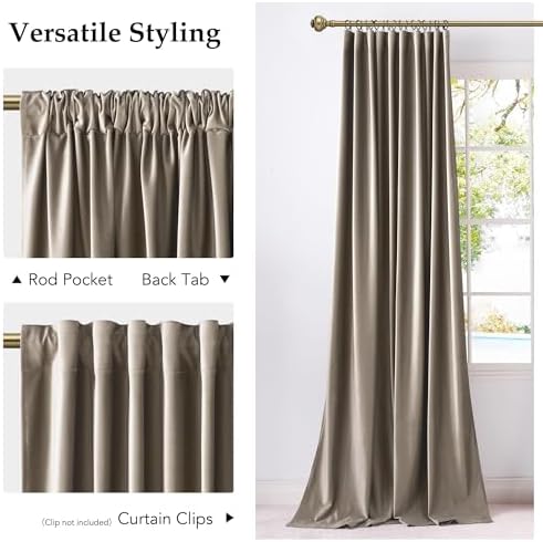 NICETOWN Taupe Velvet Curtains 120 Inch Length for Sliding Door 2