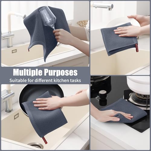 Kitinjoy 100% Cotton Kitchen Towels and Dishcloths Set, 12 Pack- Dark