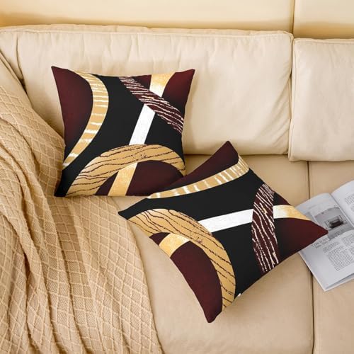 Black Brown Grid Circles Throw Pillow Covers 20x20 Inch Set of 2