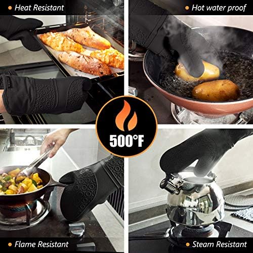 RORECAY Silicone Oven Mitts and Pot Holders Sets, Gloves for Kitchen