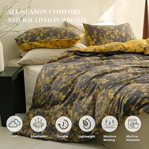 Simple&Opulence Muslin Duvet Cover Set Queen Size, 100% Washed Cotton
