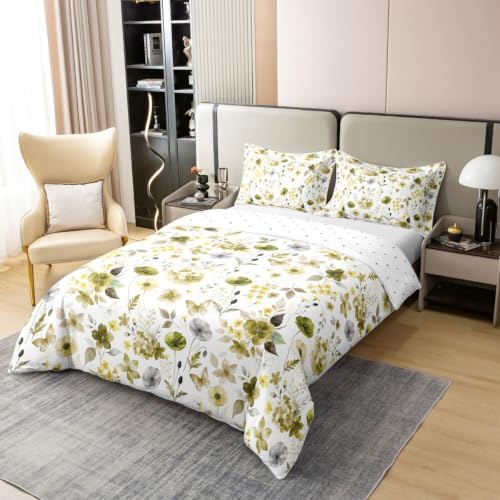 Erosebridal Wildflower Duvet Cover Set Olive Yellow Cream Butterfly