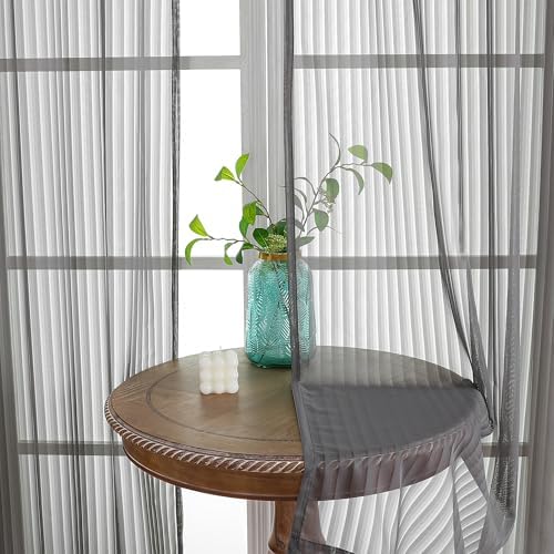 OWENIE Charcoal Gray Sheer Curtains - 63 Inch Length 2 Panels Set for