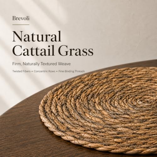 13 Inch Round Woven Placemats Set of 8, Cattail Charger Plates