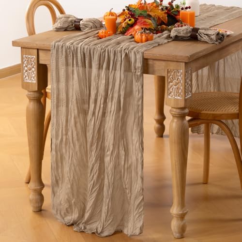 Nude Cheesecloth Table Runner Neutral Boho Fall Runner for Table