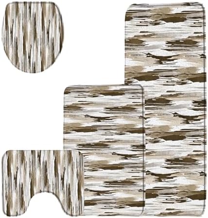 Earthy Brown Vertical Striped Bathroom Rug Set 4 Piece,Watercolor