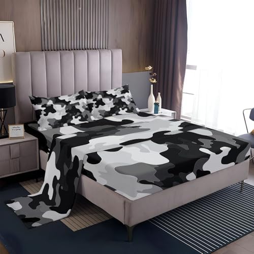 Fitted Sheet 3 Pieces Twin XL Size Camouflage Geometric Camouflage