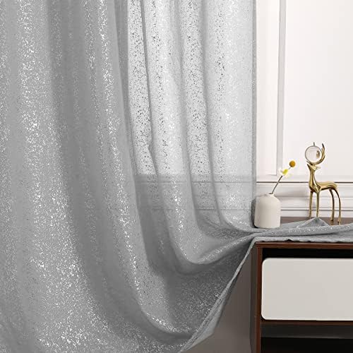 TERLYTEX Silver Grey Sheer Curtains with Foil Dots, W52 x L63 Inch