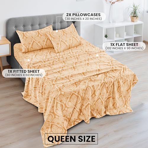 Hannah Linen Paisley Queen Sheet Set, 4 PC Soft Microfiber Wrinkle