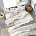 Duvet Cover Set Gray Cream 100% Brushed Microfiber 3-Piece Modern