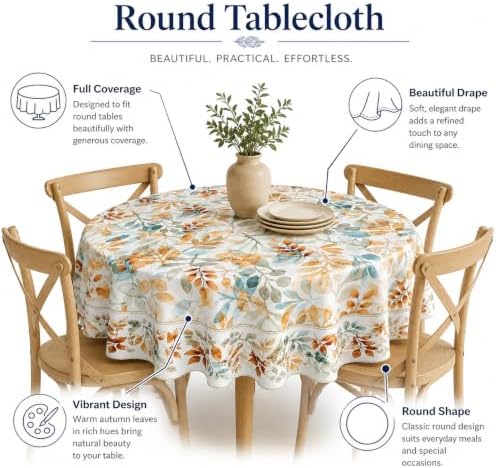 Colourful Leave Round Tablecloth 70 Inch Beige Eucalyptus Leaves Table