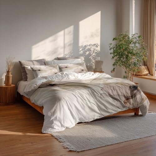 Floral Fluid Lines Artwork 100% Cotton Duvet Cover Set Twin Size