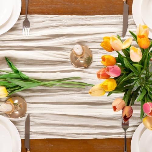 Ivory White Cheesecloth Table Runner Boho Fall Gauze Table Runners