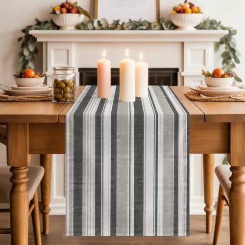 Beige Taupe Striped Table Runners 90 Inches Long, Minimalist Vertical