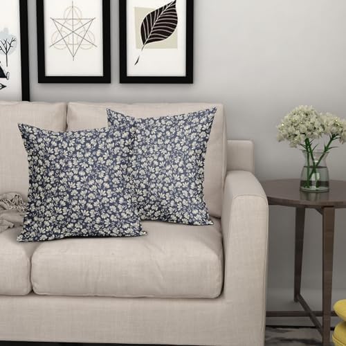 Navy Blue Beige Daisy Floral Pillow Covers 20X20 Inch Vintage Flowers