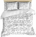 Boho Gray Flower Duvet Cover Set, Vintage Farmhouse Leaf Spring Plant