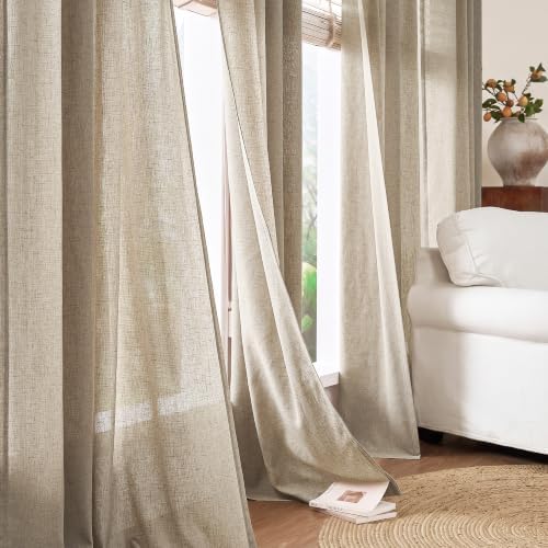 jinchan Linen Curtains 84 Inch Light Filtering Grommet 2 Panels Taupe