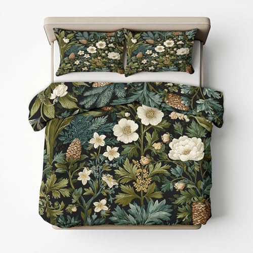 Botanical Duvet Cover King Size, Soft Microfiber