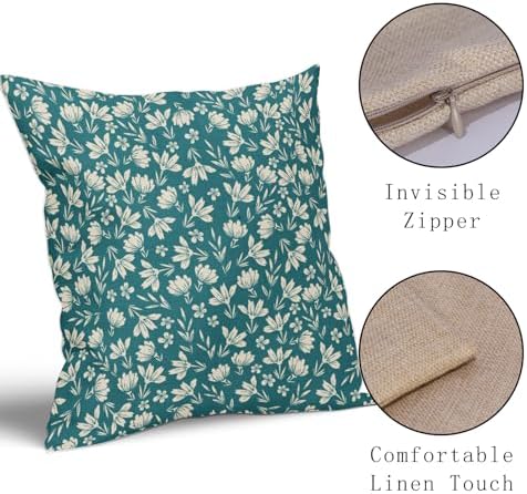 Teal Pillow Covers 20x20 Set of 2 Vintage Floral Rustic Old Style Cute