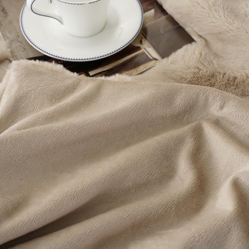 Battilo Tan Throw Blanket for Couch, Beige Fur Blanket, 50"x60"
