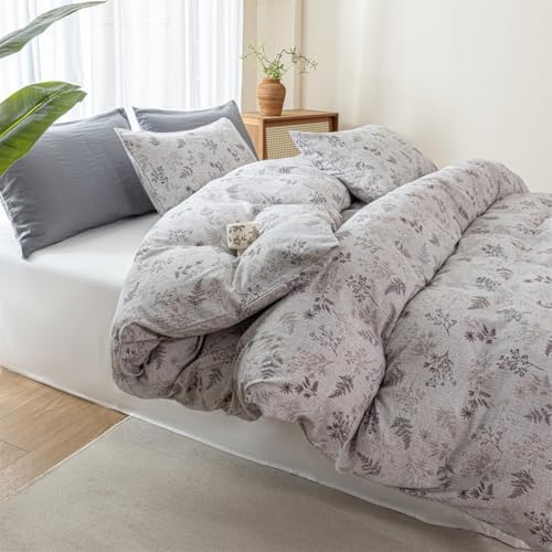 King Duvet Cover Set - Soft Botanical Leaf Pattern Bedding 3 Pieces