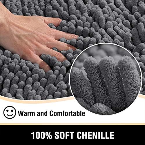 H.VERSAILTEX Chenille Bath Mat Set Non Slip 20"x32" & 17"x24", Grey