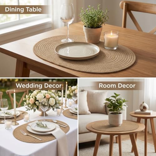 8 Pack Braided Oval Tablemats, 15.5 x 11.6 Inches Boho Oval Table Mats