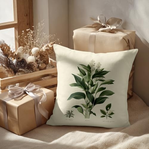 Batmerry Green Leaves White Flowers Throw Pillow Covers, Botanical
