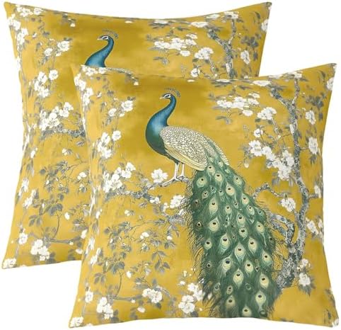 Erosebridal Peacock Throw Pillow Covers White Floral Cushion Covers