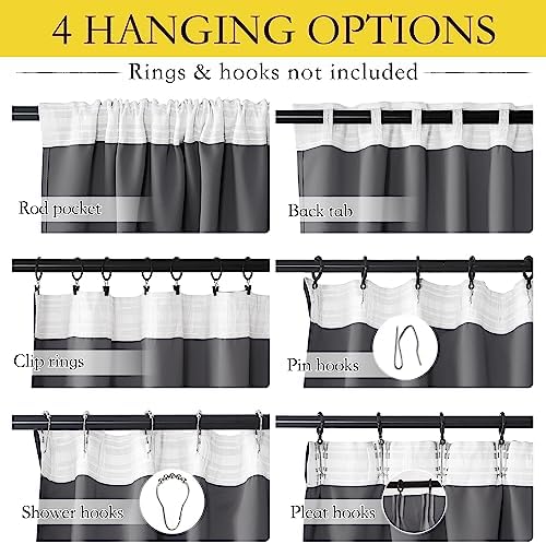 NICETOWN Grey Blackout Curtains 108 inches Long for Living Room, Pinch