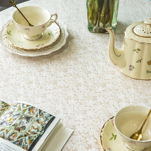 GLORY SEASON Lace Tablecloth Leaf Pattern Warp Knitting Fabric Solid