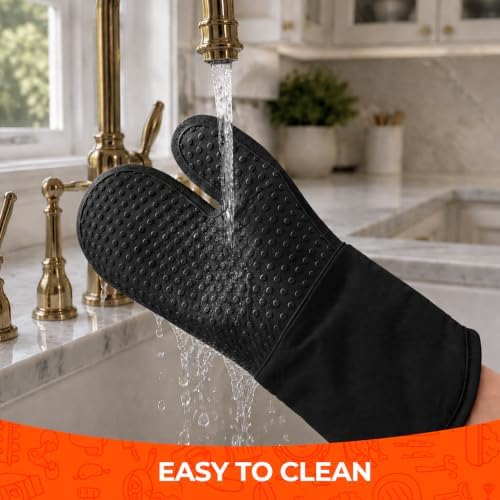 AMISARE 4-Pcs 13.39" Silicone Oven Mitts & Mini Mitts, BBQ Baking