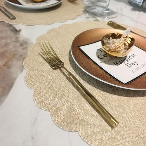 Round Placemats Set of 6, 15 Inch PU Faux Leather Easy Wipe Non-Slip